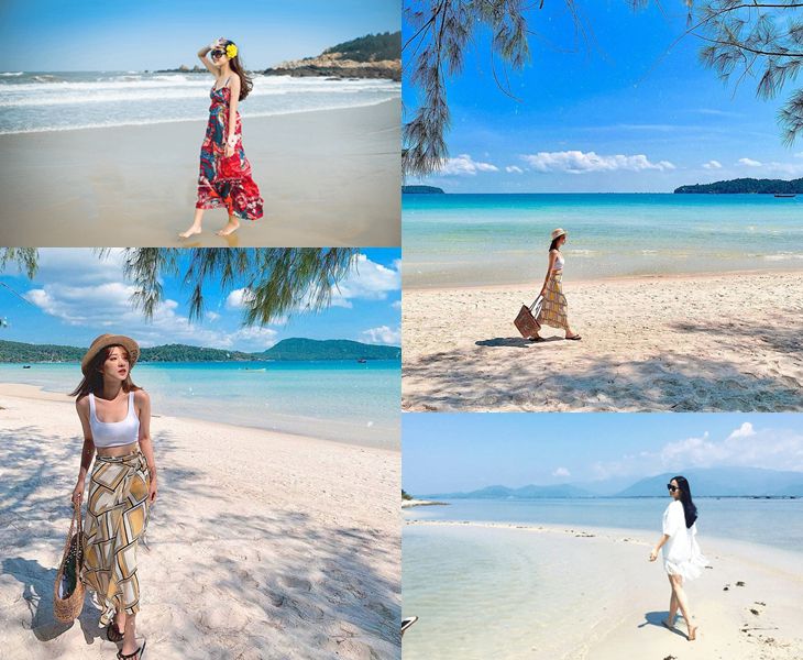 Cô gái với các trang phục đi biển khác nhau