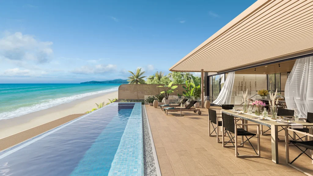hình ảnh một villa resort nằm sát bờ biển và có hồ bơi riêng